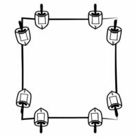 Flat Floating Hanukkah dreidels and gelt on a border frame white copy space Clean vector