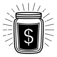 Flat Floating holographic savings jar and dollar sign on a glossy white background with ample copy space Clean vector