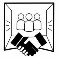 Flat Floating holographic handshake symbol with glowing figures copy space Clean vector