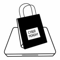 Flat Floating shopping bag with Cyber Monday discount tag Clean vector