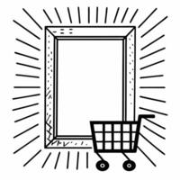 Flat Floating sale tag and Cyber Monday shopping cart frame with copy space Clean vector