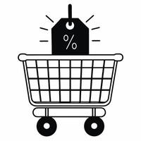 Flat Floating shopping cart with glowing percentage tag for Cyber Monday Clean vector
