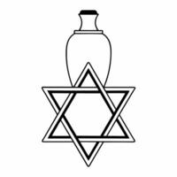 Flat Floating Star of David and oil jug in mid air isolated on white background Clean vector