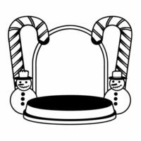 Flat Frosted snowman and candy cane podium with copy space Clean vector