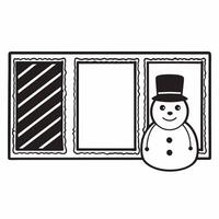 Flat Frosty window and snowman frame with copy space Clean vector