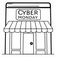 Flat Glossy background of digital storefront with glowing Cyber Monday banners Clean vector