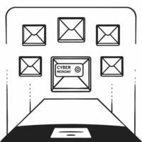 Flat Glossy background of Cyber Monday sale notifications with glowing email icons Clean vector