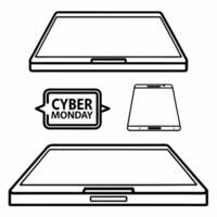 Flat Glossy background of floating tech gadgets with Cyber Monday discounts Clean Set 3 vector