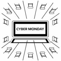 Flat Glossy background with Cyber Monday countdown clock and glowing shopping icons Clean vector