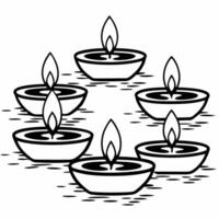 Flat Glossy Diwali diyas floating on water with glowing reflections creating a serene and festive background Clean vector
