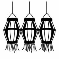Flat Glossy Diwali hanging lamps with glowing light patterns set against a dark and elegant background Clean vector