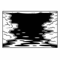 Flat Glossy frozen river with snow covered banks and copy space Clean vector