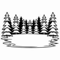 Flat Glossy frozen lake with snow capped trees and clear copy space Clean vector