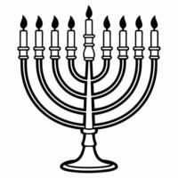 Flat Glossy Hanukkah menorah with glowing candles and copy space on dark background Clean vector