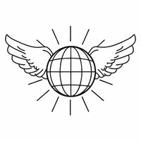 Flat Glossy holographic peace dove with glowing globe white background Clean vector