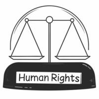Flat Glossy holographic scales of justice with glowing human rights text copy space Clean vector