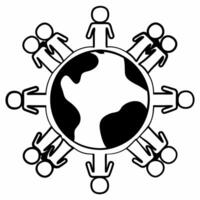 Flat Glossy holographic globe with human figures copy space on top Clean vector