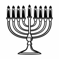 Flat Glossy menorah with digital neon lights on a dark background and copy space Clean vector