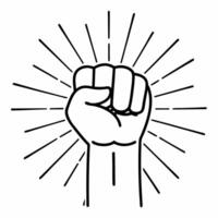 Flat Glossy red background with glowing raised fist copy space for activism and rights Clean vector