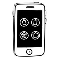 Flat Glossy smartphone with holographic cocktail shaker floating beside isolated on white Clean Set 10 vector