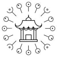 Flat Glowing abstract art of a digital marketplace with Labh Pancham symbols Clean vector