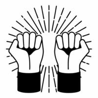 Flat Glowing abstract raised hands with digital light rays representing human rights advocacy Clean vector