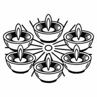 Flat Glowing Diwali diyas with holographic lanterns and event fireworks isolated on white background with copy space Clean vector