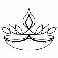 Flat Glowing Diya with a radiant flame and abstract floating flower petals isolated on a white background Clean vector