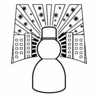 Flat Glowing figure building a snowman in an abstract winter cityscape Clean vector