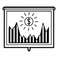 Flat Glowing holographic graph and dollar sign floating on a glossy white surface with ample copy space Clean vector