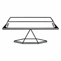 Flat Glowing holographic gold bar and a floating balance scale on a glossy white surface with ample copy space Clean vector