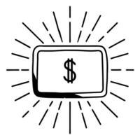 Flat Glowing holographic wallet and dollar sign floating on a glossy white surface with ample copy space Clean vector