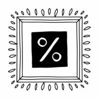 Flat Glowing percentage icon and floating price tag frame with copy space Clean vector