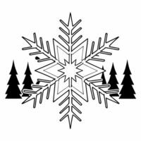 Flat Glowing snowflake and abstract winter forest scene with skier Clean vector
