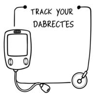 Flat Glucose meter and stethoscope border frame with Track Your Diabetes text Clean vector