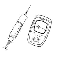 Flat Holographic blood glucose test strips and insulin syringe concept as A sleek and modern image featuring holographic blood glucose test strips and an insulin syringe both isola Squre Set 2 vector