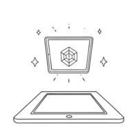 Flat Holographic calendar with Labh Pancham symbol and copy space concept as A futuristic holographic calendar with the Labh Pancham symbol glowing on the top floating above a whit Squre vector