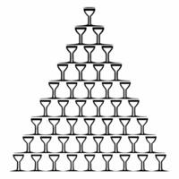 Flat Holographic Champagne Pyramid concept as Medium shot of a holographic champagne pyramid with glowing glasses set against a plain white background with copy space Camera highl Squre Set 2 vector