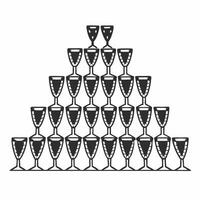Flat Holographic Champagne Flute Tower concept as Medium shot of a holographic champagne flute tower with glowing glasses set against a plain white background with copy space Came Squre Set 3 vector