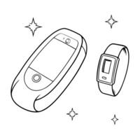 Flat Holographic diabetes awareness bracelet and glucose meter concept as A glossy photo featuring a holographic diabetes awareness bracelet and a glucose meter both isolated on a Squre Set 2 vector