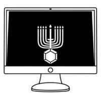 Flat Holographic dreidel and menorah with copy space on glossy desktop background concept as A glossy desktop featuring a glowing holographic dreidel and menorah with ample copy sp Squre vector