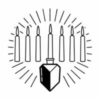 Flat Holographic dreidel and Hanukkah candles with copy space on glossy background concept as A glowing holographic dreidel and Hanukkah candles floating on a glossy background off Squre vector