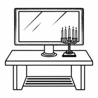 Flat Holographic dreidel and menorah on glowing desk with copy space concept as A modern desk setup featuring a glowing holographic dreidel and menorah with ample copy space in the Squre vector