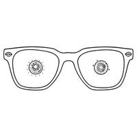 Flat Holographic glasses with Labh Pancham symbol and copy space concept as A pair of holographic glasses with the Labh Pancham symbol subtly glowing on the lenses isolated against Squre vector
