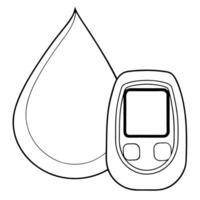 Flat Holographic glucometer and blood drop icon on white background concept as A sleek and glossy photo featuring a holographic glucometer and a blood drop icon both isolated on a Squre Set 2 vector