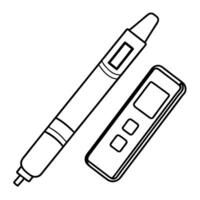 Flat Holographic insulin pen and glucose test strips on white background concept as A glossy photo featuring a holographic insulin pen and glucose test strips both isolated on a wh Squre Set 2 vector