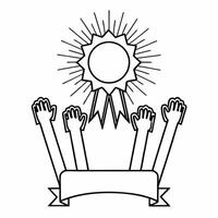 Flat Holographic human rights badge with floating hands copy space below concept as A holographic human rights badge with floating hands reaching up representing the fight for equa Squre vector
