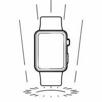 Flat Holographic smartwatch with floating icons concept as Smartwatch with holographic icons floating above the screen glowing light highlighting the edges isolated on white with a Squre vector