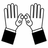 Flat Holographic raised hands with glowing rights symbols copy space on side concept as A pair of holographic hands raised with glowing human rights symbols floating on an isolated Squre vector