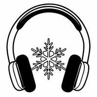 Flat Holographic snowflake and glowing headphones with copy space concept as A holographic snowflake floats beside a glowing pair of winter headphones isolated on a white backgroun Squre vector